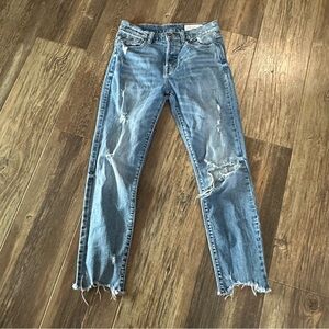 PISTOLA 27 distressed blue denim jeans frayed bottoms women's ripped pants